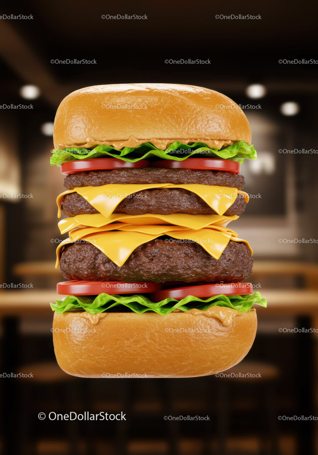 Podwójny cheeseburger ze świeżą sałatą i pomidorem