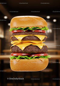 Double cheeseburger with fresh lettuce and tomato