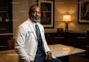 Professional Male Doctor in White Coat in Modern Medical Office