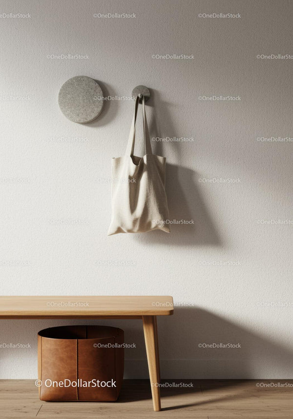 Minimalist Home Decor with Wall Hook and Tote Bag on Neutral Wall