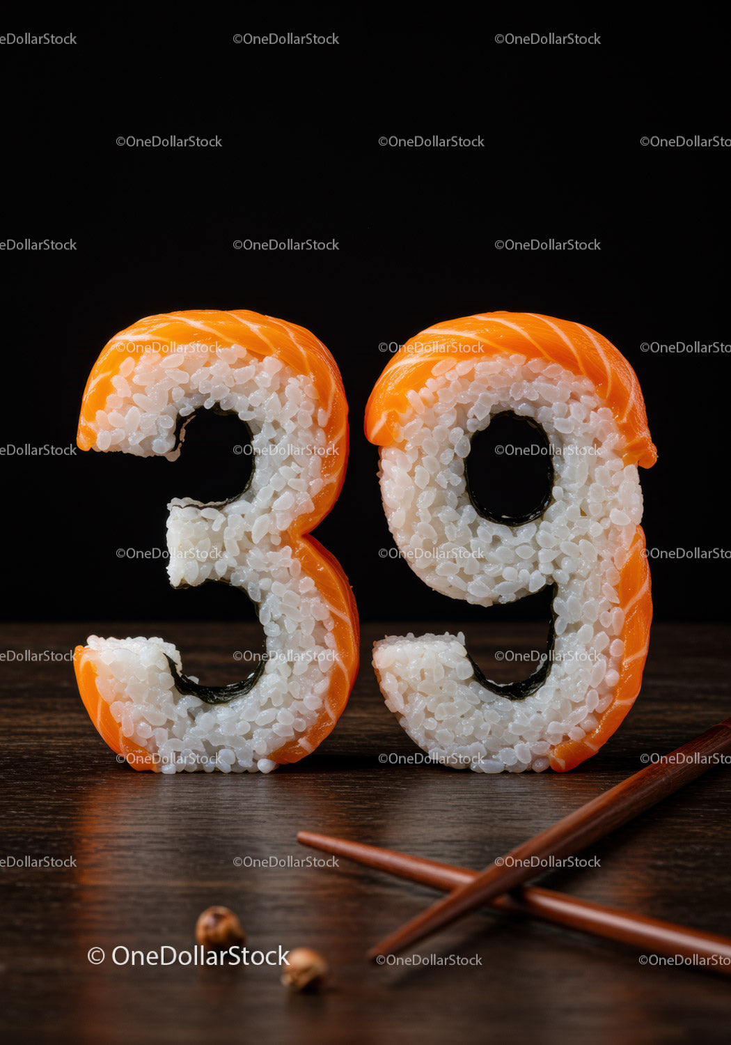 Number 39 Crafted From Sushi Rice And Salmon