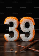 Number 39 Crafted From Sushi Rice And Salmon