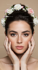 Portrait of a Young Woman with Freckles and Floral Headband