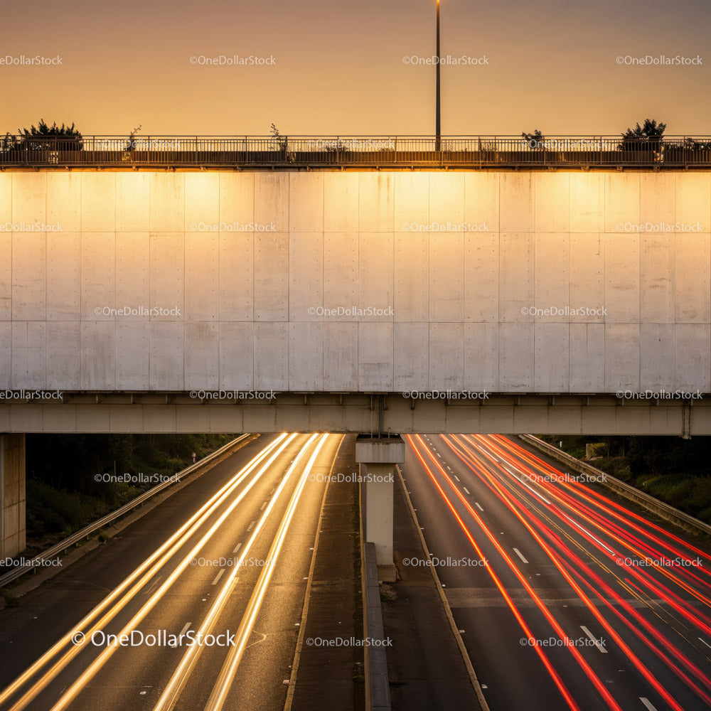 City Highway with Light Trails During Sunset in Urban Environment
