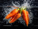 Fresh Carrots with Water Splash in Bright Kitchen Scene