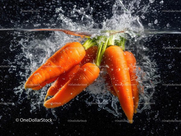 Fresh Carrots with Water Splash in Bright Kitchen Scene