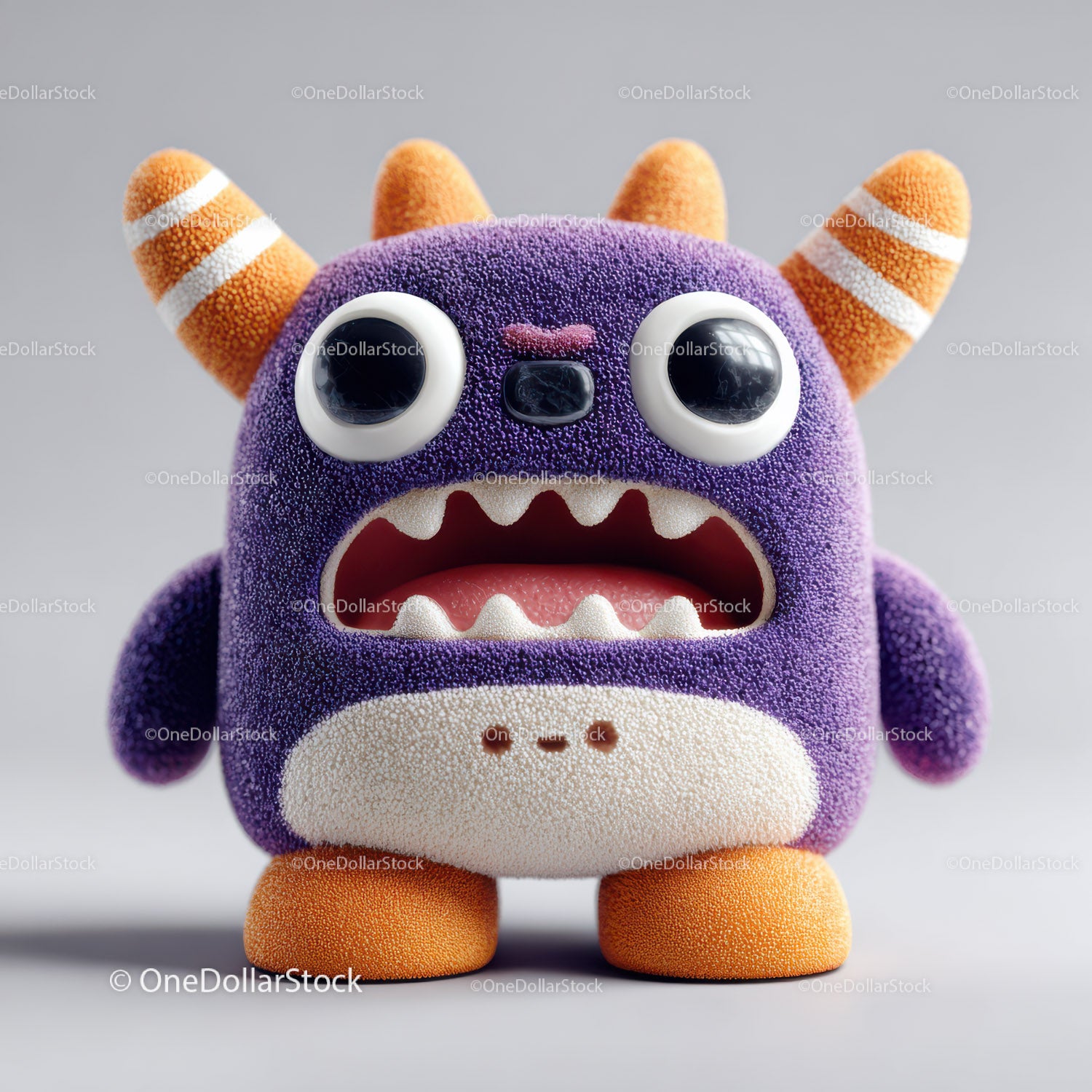 Colorful Plush Monster with Large Eyes and Striped Horns