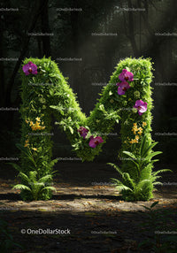 Green Letter M Sculpted From Lush Plants and Flowers