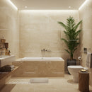 Contemporary Bathroom with Beige Marble Tiles and Green Palm Plant