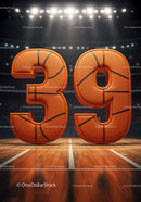 Basketball textured numbers 39 on court floor