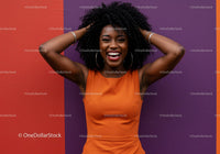 Vibrant Confident Woman Smiling in Colorful Background for Lifestyle