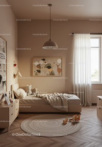Cozy Children's Bedroom with Soft Lighting and Playful Decor