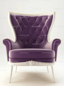 Elegant Purple Velvet Armchair with Classic Decorative Accents