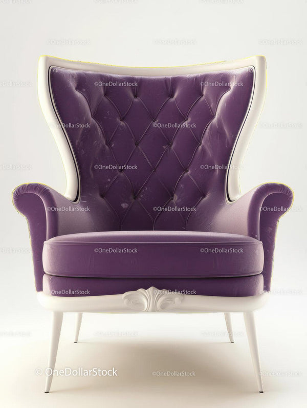 Elegant Purple Velvet Armchair with Classic Decorative Accents