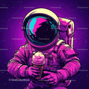 Colorful Astronaut Holding Ice Cream in Space with Galaxy Reflection
