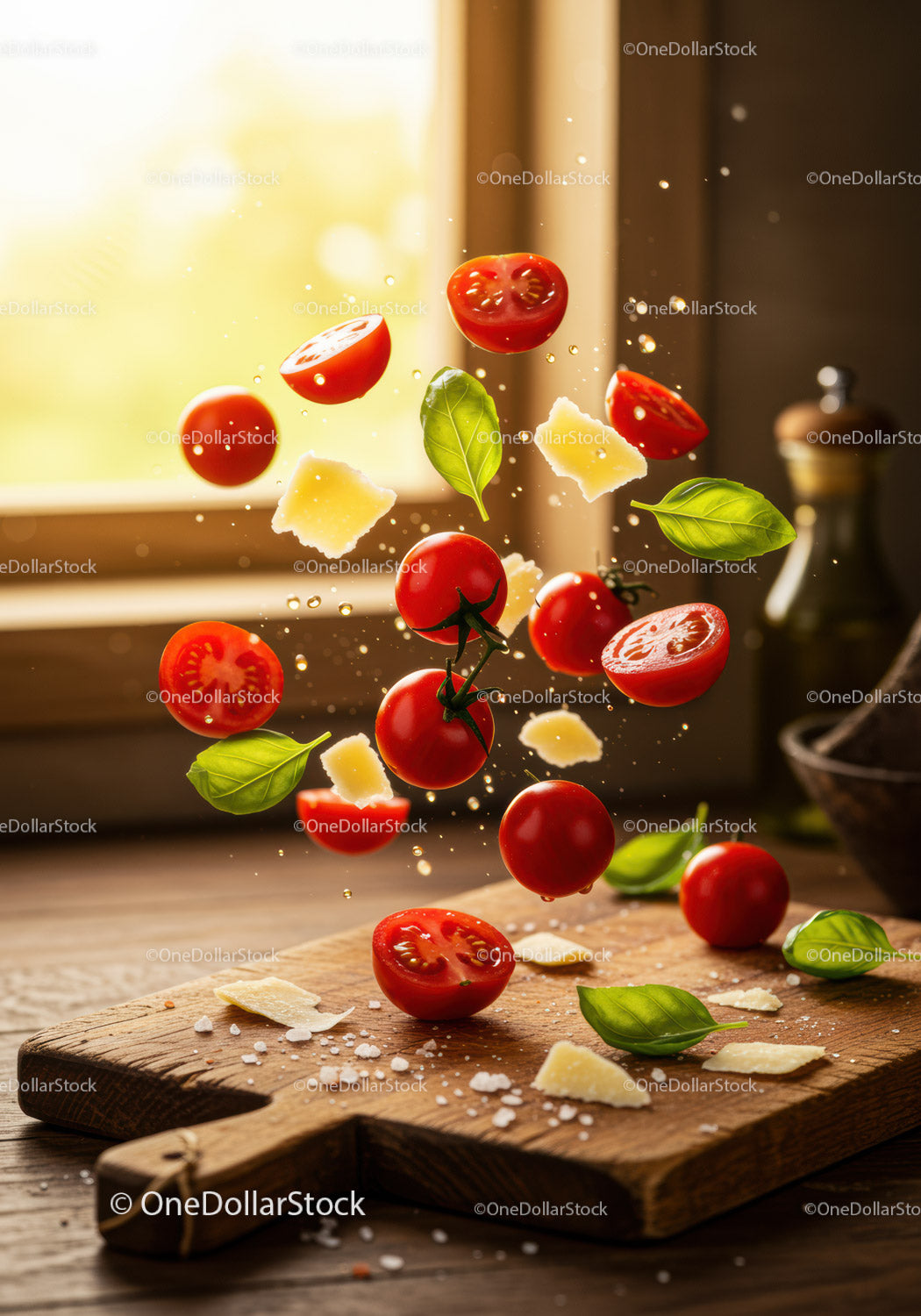 Fresh cherry tomatoes with basil and parmesan cheese