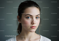 Portrait of a Young Woman with Blue Eyes and Natural Makeup