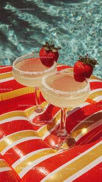 Refreshing Strawberry Margaritas by Poolside with Tropical Vibe