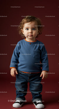 Adorable toddler boy standing in casual clothing