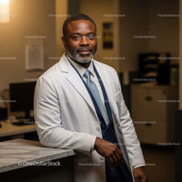 Experienced Male Doctor in Medical Coat and Stethoscope in Clinic