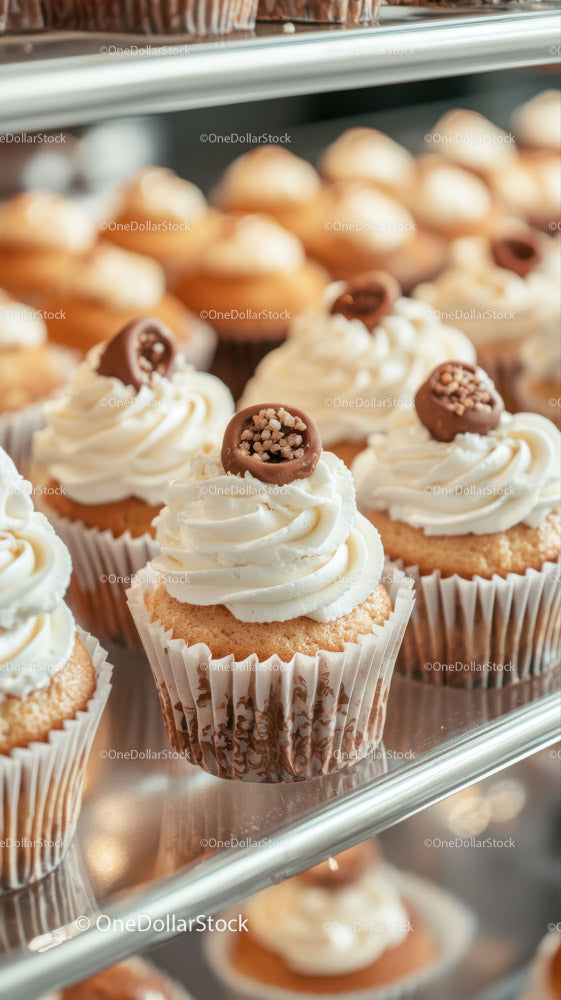 Delicious Vanilla Cupcakes with Chocolate Hazelnut Topping Display