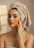 Young Woman Applying Facial Mask in Spa Setting