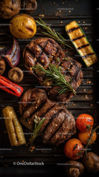 Juicy Grilled Steak with Zucchini Cherry Tomatoes and Mushrooms