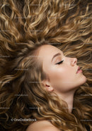 Profile of Woman with Flowing Curly Blonde Hair