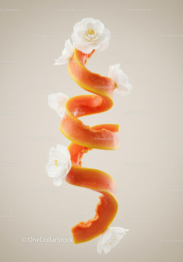 Spiral of Peeked Orange Peel with Delicate White Flowers