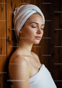 Serene Young Woman with Towel Wrap in Spa Setting