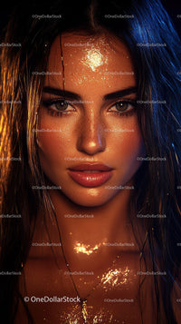Glamorous Woman with Wet Skin and Luminous Makeup