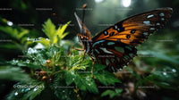 Close-up of a Vibrant Orange and Black Butterfly on Green Foliage