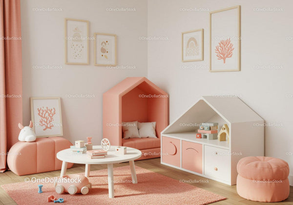 Cozy Pastel Children's Bedroom with Playful Decor and Wall Art