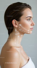 Female Profile with White Arrows and Dotted Lines for Skin Care Concept