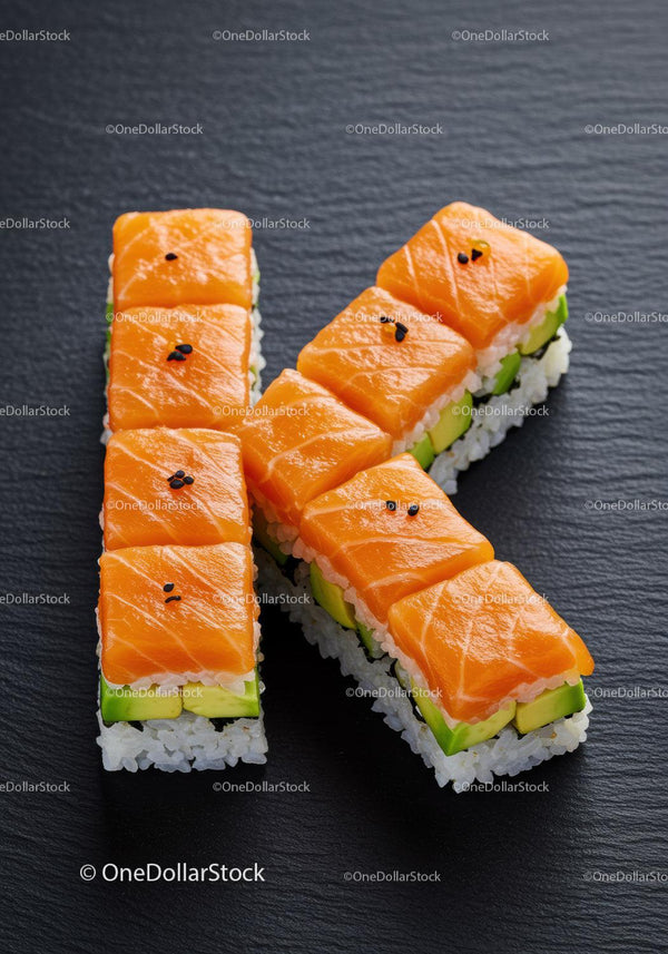 Fresh salmon sushi with avocado on black slate plate