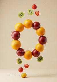 Circle of fresh citrus and tropical fruits floating