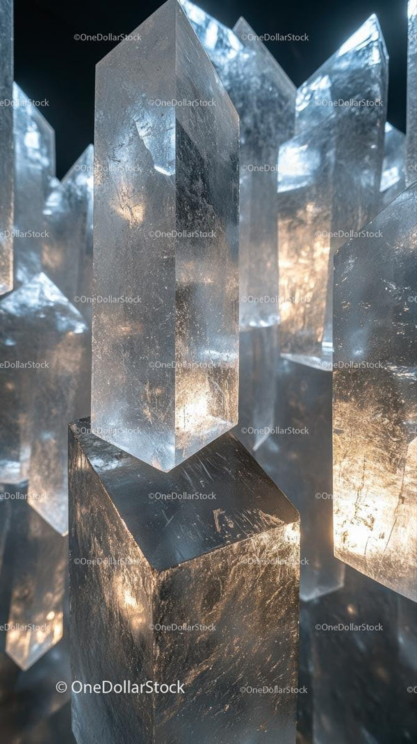 Elegant Ice Sculptures with Reflective Surfaces in Cold Environment
