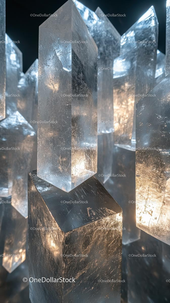 Elegant Ice Sculptures with Reflective Surfaces in Cold Environment