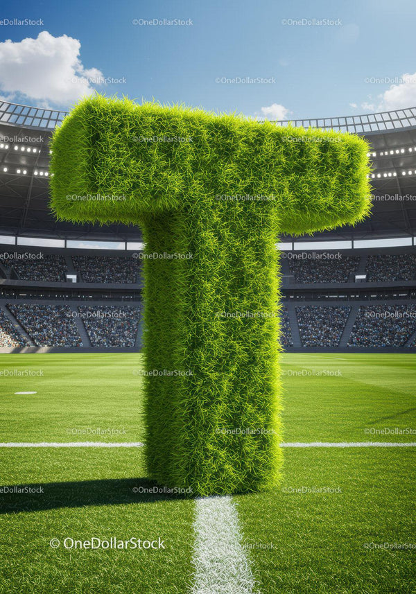 Green Grass Letter T on Stadium Soccer Field