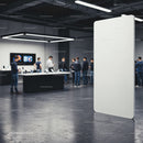 Modern tech store with blank vertical advertising panel