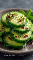 Fresh Cucumber Slices with Red Pepper Flakes for Healthy Refreshing Snack