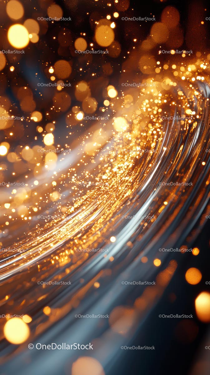Dynamic Golden Light Trails with Sparkling Bokeh Effects