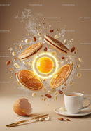 Floating Pancakes with Egg Yolk and Nuts in Warm Setting