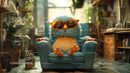 Cute Blue Monster Sitting in Comfortable Armchair with Sunglasses
