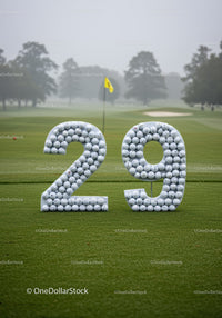 Number 29 Display Made of Golf Balls on Green Course
