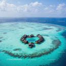 Overwater Bungalows Surrounded by Turquoise Coral Reef in Exotic Island