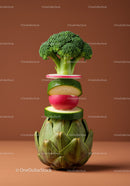 Stacked Fresh Vegetables on Brown Background