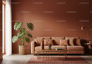 Cozy Living Room with Terracotta Wall and Modern Decor
