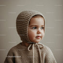 Toddler in Cozy Knit Bonnet and Sweater Looking Aside