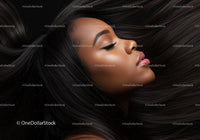 Profile of serene woman with flowing black hair